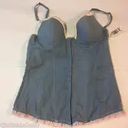 Jessica Simpson Front Closure Hook & Eye Corset With Boning 34A JS10930 Denim