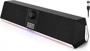 SOULION R80 PC speaker, USB-powered computer speakers with LCD digital clock, Bluetooth PC soundbar with colourful lights for desktop, laptop, tablets, smartphone