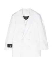 logo-patch double-breasted blazer 14Y White