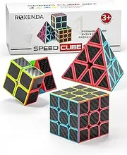 ROXENDA Rubik's Cube Set, Speed Cube Set with 2x2 3x3 Pyramid Rubik's Cube, Easy Turning and Smooth Play, Carbon Fibre Version