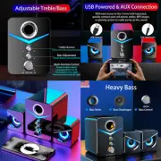 US 1-2 Pcs USB Computer LED Speakers Subwoofer Bass Control Desktop Laptop PC