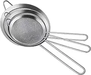 PELLUM Set of 3 Fine Mesh Strainer, Stainless Steel Colander Kitchen Sieve Sifters for Kitchen Food, with Handles, Small Medium Large Size (Silver)