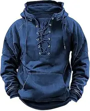 [VESNIBA] Hoodies for Men Quarter Zip Pullover Sweatshirt Vintage Long Sleeve Casual Fashion Hoodie With (1D-Blue, XXL)