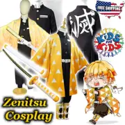 Childrens Kids Zenitsu Demon Slayer Kimetsu no Yaiba Anime Cosplay Costume 4-13Y