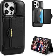 Hanman for iPhone 15 Pro Max Wallet Case with Card Holder,Microfiber PU Leather Kickstand Card Slots Case,Unique Lightweight Magnetic Wallet Protective Case for iPhone 15 Pro Max-Black