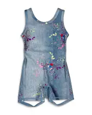 Terez Girls' Slim Fit Stretch Denim Paint Splatter Leotard - Little Kid, Big Kid