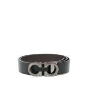 [Ferragamo] Ferragamo Gancini Silver-tone Hardware Belt 105 CM BLACK/BROWN