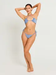 [Modibodi AU] Swimwear Shimmer Multiway Bikini Top & Hi-Leg String Bottom Set Mineral Blue