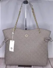 NEW NWT Tory Burch Bryant Quilted Slouchy French Gray Leather Tote (36914) $635