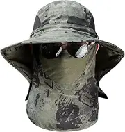 [Generic] Wide Brim Sun Hat | Fishing Hat with Face Cover and Neck Flap - Detachable Bucket Cap, Breathable UPF50+ Cap for Beach, Camping, Backpacking, Climbing Army Green, Army Green