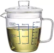 Glass Measuring Cup with Lid Graduated Beaker Mug with Handle Borosilicate Gl...