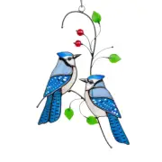 BLUE JAY Stained Glass Suncatcher Bird Wall Hangings Artwork Blue Bird House