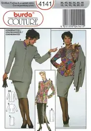 RARE Burda 4141 Couture Skirt Suit, Blazer Jacket & Slit Skirt Sz 12-22 UNCUT