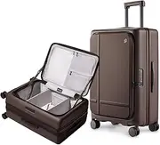 [NINETYGO] Coffee Journey Luggage Airline Approved, Carry On with Front Laptop Compartment, Flat Top Opening Checked Luggage, Expandable, Double Spinner Wheels, Hardsided PC, TSA Lock, Dark Chocolate