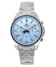 Casio Edifice Chronograph Stopwatch Date 12/24 Light Blue Dial Quartz EFV-650D-2BV 100M Men's Watch