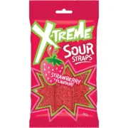 918499 1 x 160 g X - TREME SOUR STRAPS STRAWBERRY GUMMY CANDY DIPPED IN SUGAR