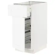 METOD / MAXIMERA base cab w wire basket/drawer/door, white Enköping/white wood effect, 40x60x80 cm