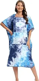 FLYILY Beach Changing Towel Surf Poncho Robe Hooded Wetsuit Adjustable Sleeves Surfing Swimming Bathing(BlueTiedye,L)