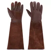 XL Long Gardening Gloves Cowhide Leather Pruning Garden Glove Brown