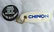 Rare CHINON Cameras "Are So Automatic" Promotional Button & Floating Key Chain