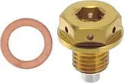 REPAIROCK M12x1.5 4MM Magnetic Oil Drain Plug Titanium Alloy Oil Pan Drain Bolt Plug with 1 Copper Washer Gold Tone 1 Pc