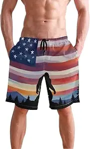 [XYMZR] Men's Swim Trunks Sasquatch America Red Quick-Dry Bathing Suit Swimming Board Shorts S