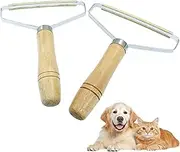 Seimneire 2-Pack Carpet Pet Hair Remover Tool, Portable Fur Rake Lint Scraper with Wooden Handle for Carpet Rugs Mats Couch Sofas