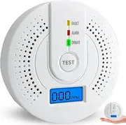 Carbon Monoxide Detector,Replaceable Battery Operated CO Alarm Detector with test button and digital display suitable for home, office,Comply with EN50291(AA Batteries NOT Included)