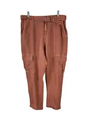 Nicole Miller Women's Pants Linen Blend Cargo Crop Cuff Belted Mauve Size L NWT