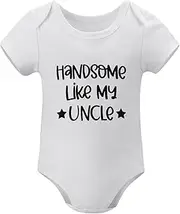 [WOOYONGING] Handsome Like My Uncle Infant Rompers Girl Short Sleeve Baby Bodysuits White 3-6 Month Onsies