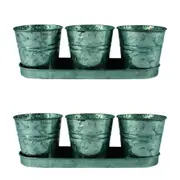 2x 3pc Yard Master 33x11cm Loke Antiqued Metal Pot Plant Container w/ Tray SLV
