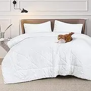EnvioHome King Size Crinckled Comforter Set Lightweight Bedding Comforters & Sets Ultra-Soft All Season 3 Pieces - White, King