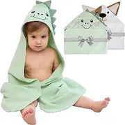 100% Cotton 2 Pack Baby Hooded Towel - Soft Baby Bath Towels - Baby Towels with Hood for Baby Girl and Boy Towels for Newborn with Unique Animal Design (Dog & Dinosaur)