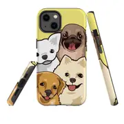 For Apple iPhone 13 Case, Armour Back Cover, Illustrated Puppies