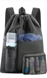 Mesh Beach Backpack Bag, Swim Bag for Swimmers,Waterproof Mesh Drawstring Bag fo
