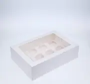 12 Regular Tall Cupcake Boxes with Clear Window - Gloss White