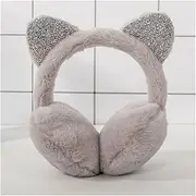 [KAYLRE] Earmuffs Warm Girls Sequins Cat Ears Plush Children Warm Earmuffs Winter Cold Students Earmuffs Ear Warmer Headware Head Accessories Warm Earmuffs (Color : Grey)