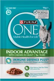 PURINA ONE® Adult Indoor Chicken in Gravy Wet Cat Food Pouch 12X70G