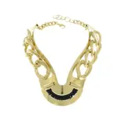 Gold & Leather Collar Chain Statement Bib Necklace Jason Wu For Pluma Italia NWT