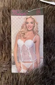 NWT Seven Til Midnight - Lace Bustier Corset Garters Thong Set - Large OOH LA LA