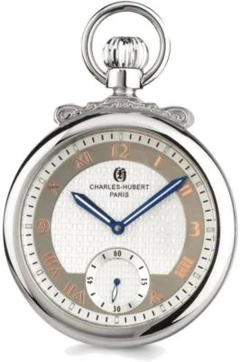 Charles Hubert Polished Finish Off-white Dial Open Face Pocket Watch