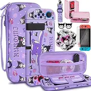 TIKOdirect Carrying Case for Switch, Cute Portable Bag Accessories with Soft Protective Case, Screen Protectors and Thumb Grip caps, Game Card Case 7in1, Purple