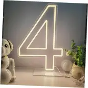 Neon Signs Number 4 Birthdays Decor Neon Lights Party USB Number 4-Warm White