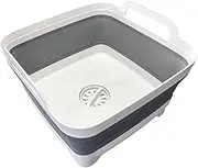 Leemeimei 9L (2.4Gal) Dish Basin Collapsible with Drain Plug Carry Handles,Kitchen Storage Tray Dish Wash Basin, Portable Dish Tub, Foldable Dishpan for Camping,RV,Gray