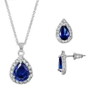 PRIMAVERA 2pc Teardrop Blue/Clear CZ Silver Plated Necklace/Earrings**NEW!**$50!