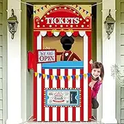Carnival Circus Theme Party Decorations, Photo Door Banner Ticket Booth Polyester Backdrop Props, Large Photo Door Hanging for Halloween Decorations Carnival Game Supplies, Multi Color