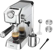 MR Espresso Machine, 20 Bar Stainless Steel Espresso Coffee Machine for Home or Office with Removable Water Tank, Measuring Spoon, Brew Filter, Milk Cup,