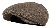 Men's Classic Herringbone Tweed Wool Blend Newsboy Ivy Hat Small-Medium Brown