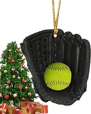Softball Ornaments for Christmas Tree, 2D Acrylic Unique Softball Ornament for Christmas Tree, Christmas Softball Keepsake Decorations for Sports Fan, Home Ornament for Wall Window Holiday Parties