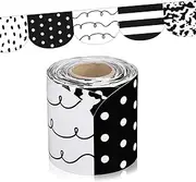 Fuutreo 50 Feet Black and White Bulletin Board Border 5 Styles Black White Squiggles and Dots Classroom Borders Trim Rolled Die Cut for Bulletin Board Chalkboard School Teachers Wall Decor